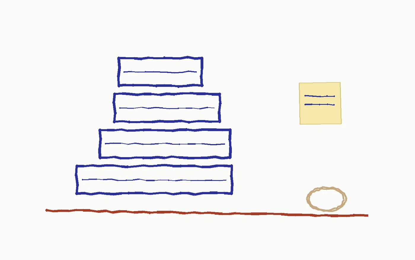 Marker drawing of an overfilled tray stack leaning under its own weight