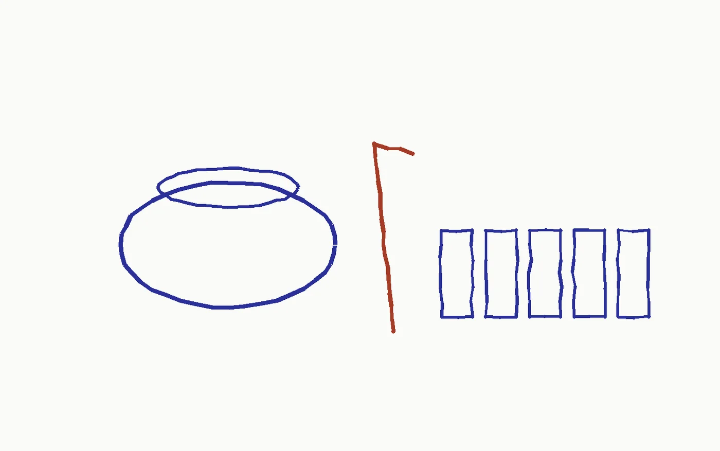 Marker drawing of a bread knife beside a whole loaf and a neat row of slices