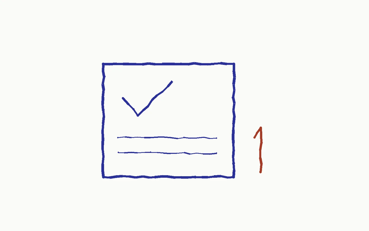 Marker drawing of a small notebook labeled with a checkmark, a bent nail beside it