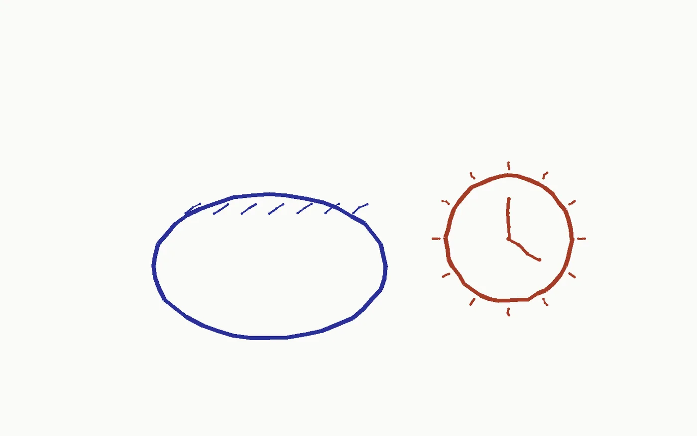 Marker drawing of a dinner plate covered with foil beside an alarm clock