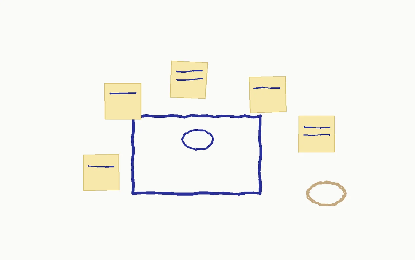 Marker drawing of a desk phone face down under a pile of sticky notes